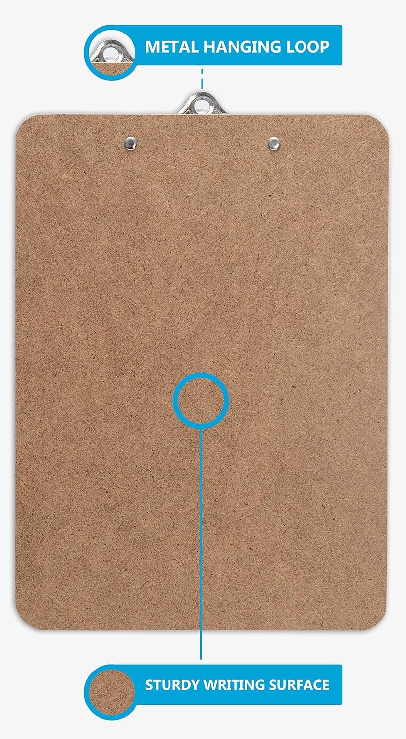 Letter Size Clipboard with Butterfly Clip (Pack of 10) - 9'' x 12.5'' Large Wood Clipboards for Classroom, Clipboards for Kids | Hardboard for Office, College, Teacher & Back to School Supplies
