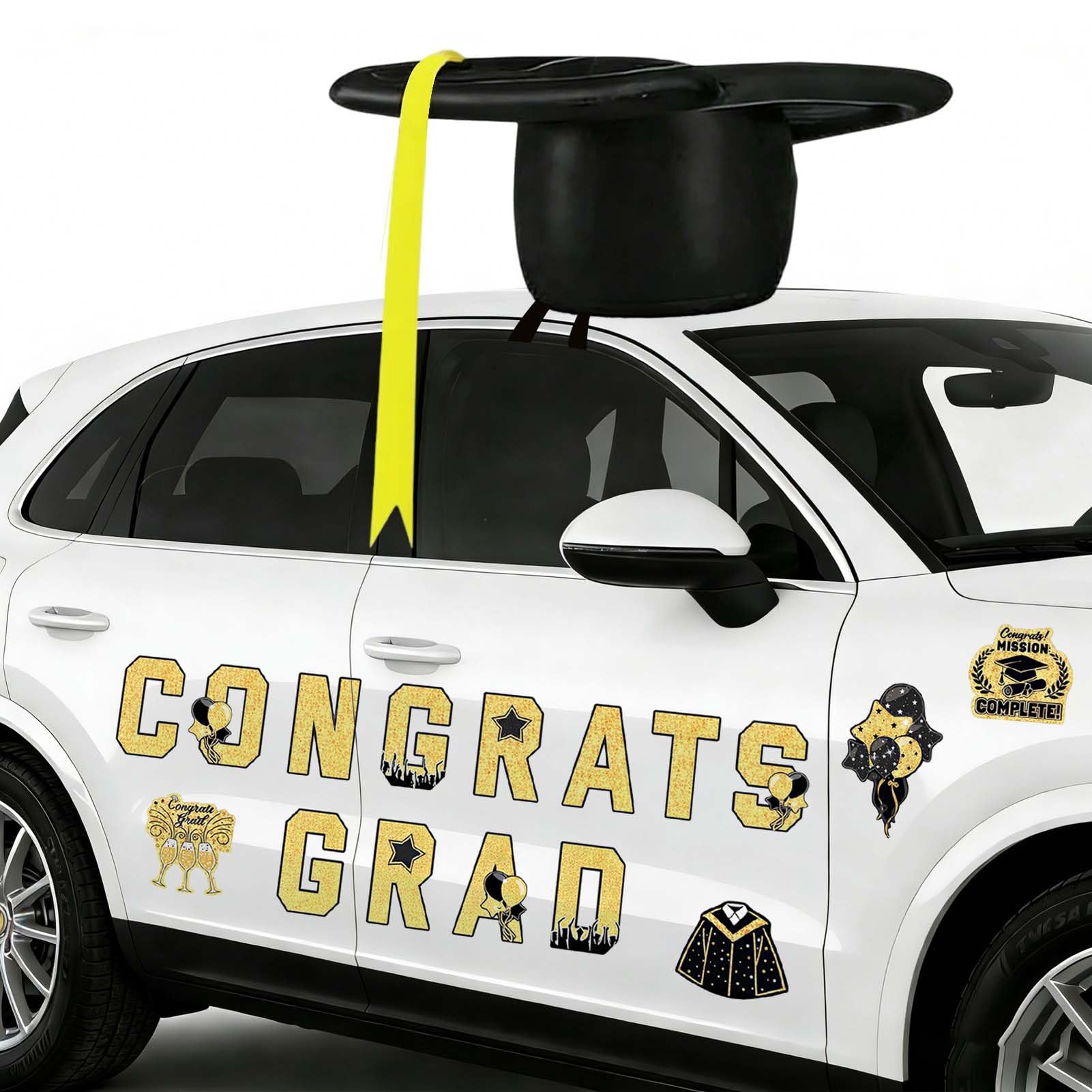 Photo 1 of 2026 Inflatable Graduation Car Decoration, 23" Large Inflatable Grad Cap Car Decor PVC Inflatable Graduation Cap Blow Up Decor for Car Roof High School Collage Prom Party Favor Grad Parade(Black Gold)