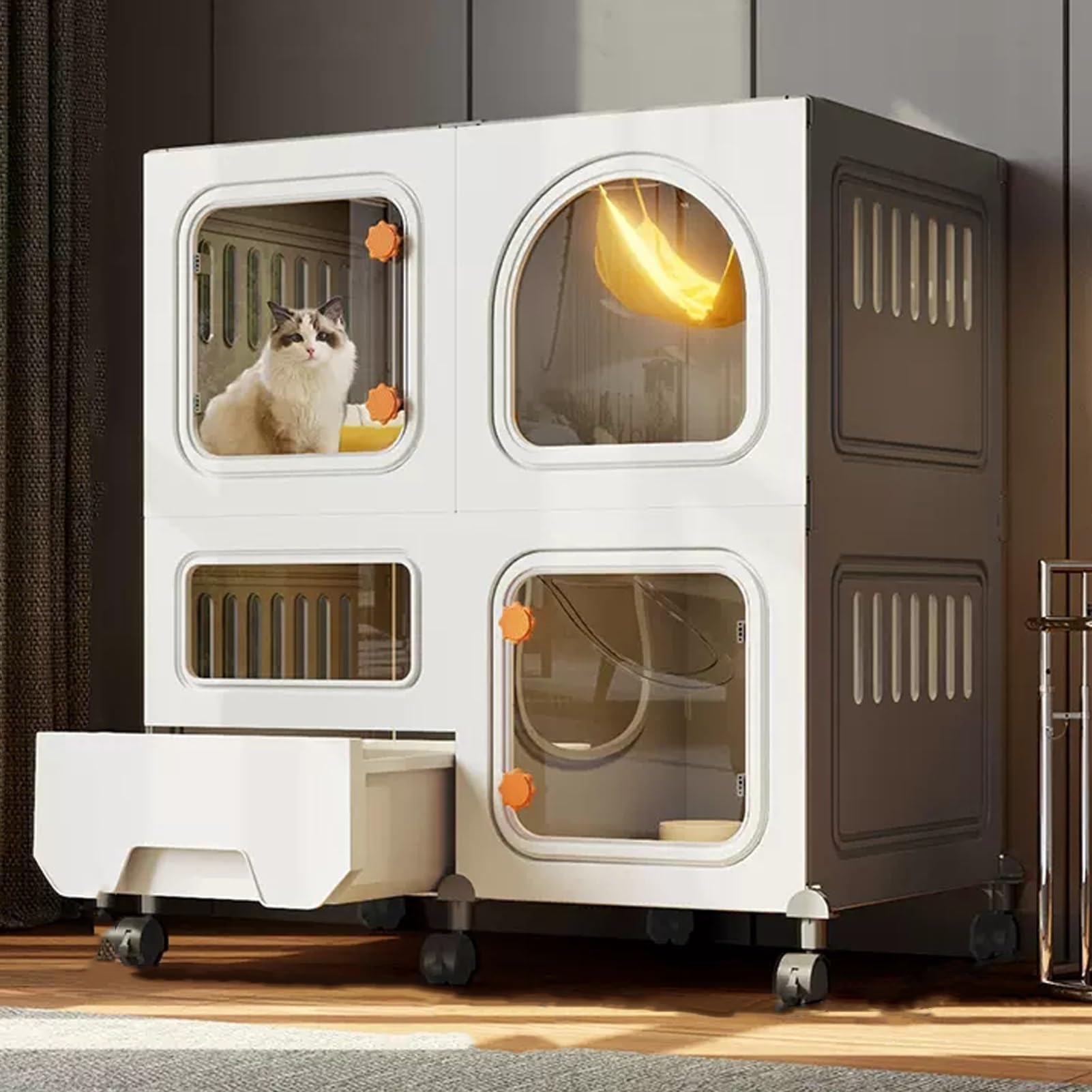 DIY Cat Cage with Wheels, Cat Enclosure with Cat Litter Box, Large 2/3 Tier Cat Playpen Cat Kennels, Collapsible Kennels Detachable Metal Wire Cat Crate, Large Exercise Place ( Color : Grey , Size : 2
