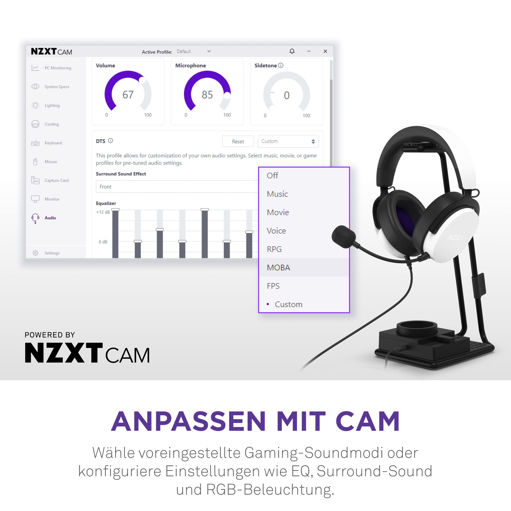 NZXT Relay SwitchMix PC-Gaming-Headset Ständer und Audiomixer – AP-USMSM-B1 - Nahtloses Umschalten zwischen Headset- und Lautsprecheraudio – Mixer in Studioqualität – Schwarz