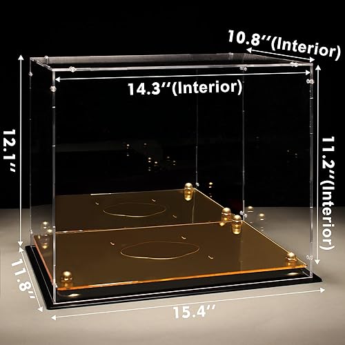 Miniatura 2 de Putros Vitrina de fútbol con base paquete de 2 exhibiciones apilables de acrílico de fútbol con espejo trasero y puerta magnética protección UV para
