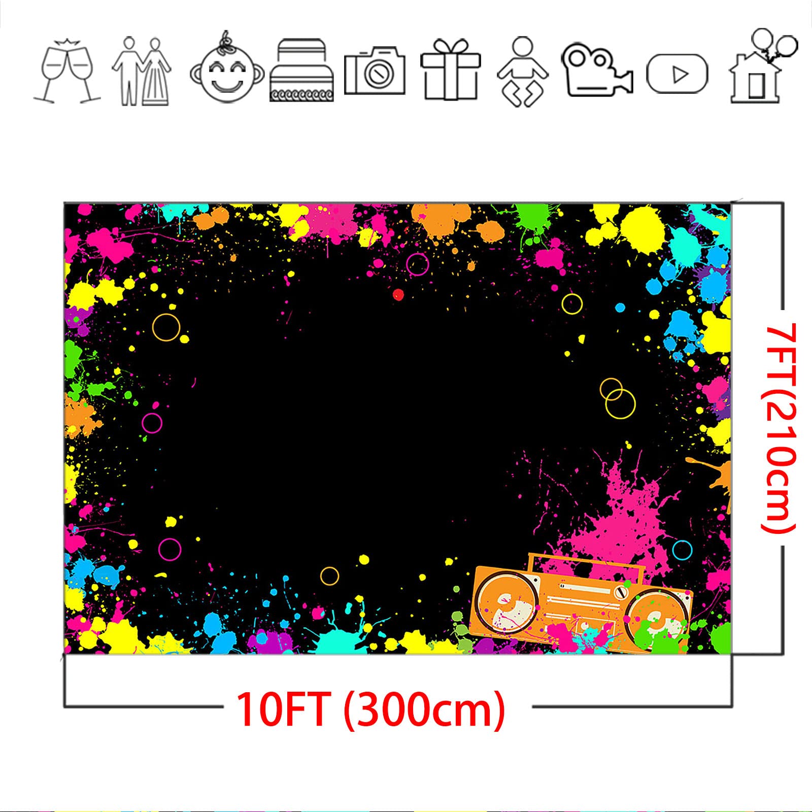 Avezano Świecące neonowe tło na imprezę Let's Glow Splatter graffiti czarne światło fotografia tło świecące w ciemności tło dla neonowego tematu dekoracje urodzinowe (3 x 2 m)