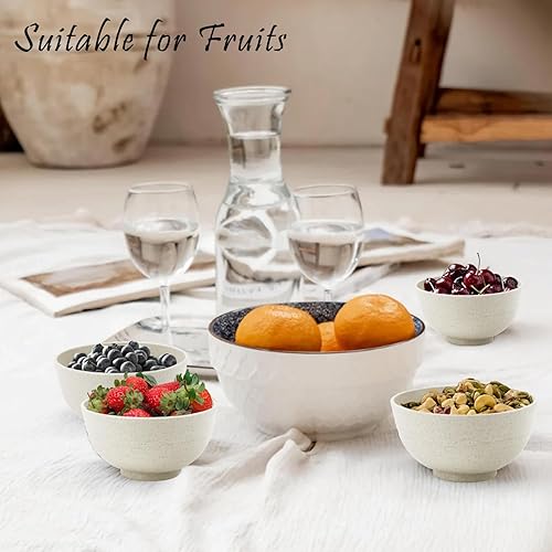 Miniatura 6 de Juegos de cuencos de paja de trigo, 4 cuencos irrompibles para cereales de 60 onzas, aptos para microondas y lavavajillas, juegos de cuencos súper