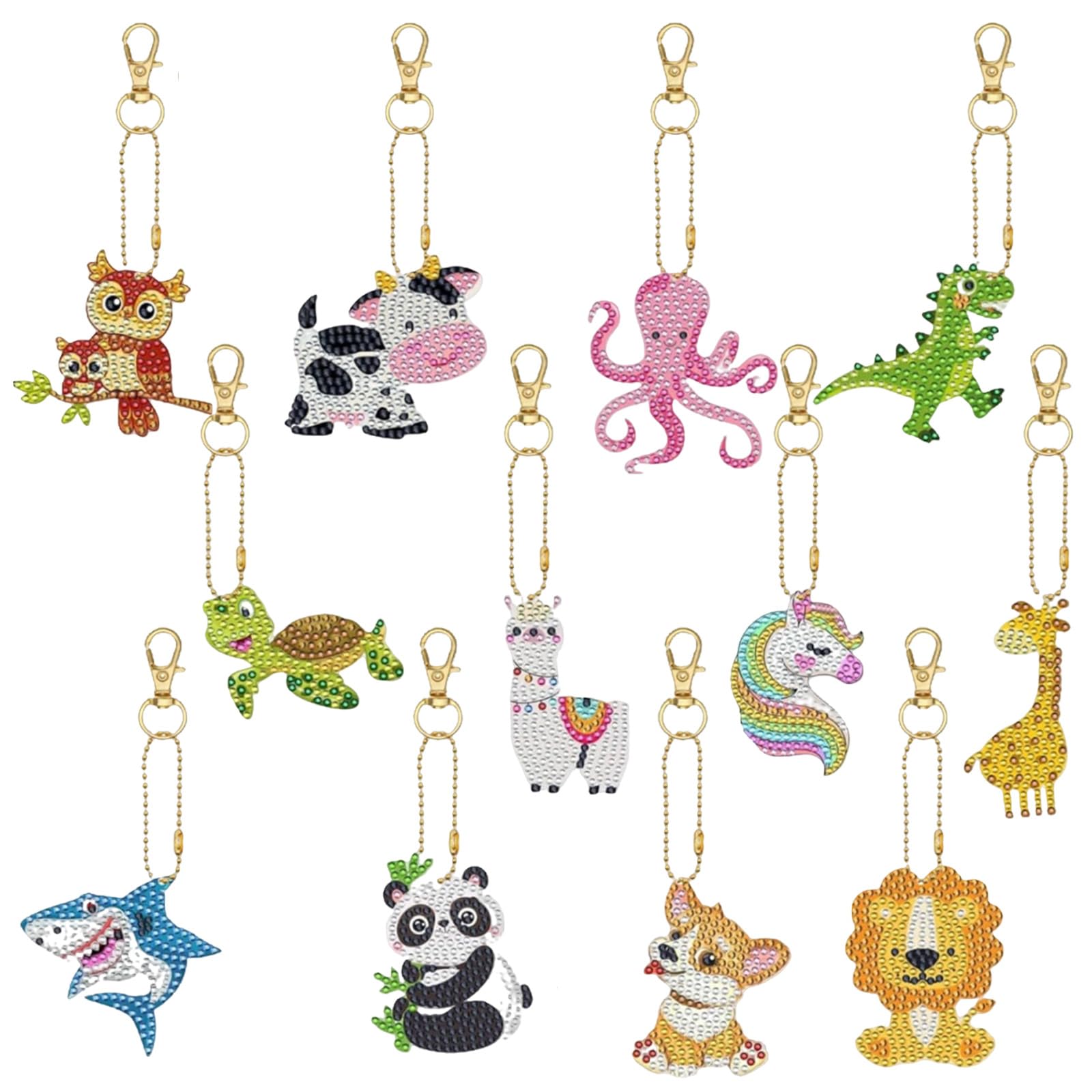 QhgPnt 12PCS DIY Diamond Painting Keyrings Making Kit, Diamond Art Keychain Making Kit for Kids, Personalised Diamond Art, Cute Creative Gift for Children & Beginners