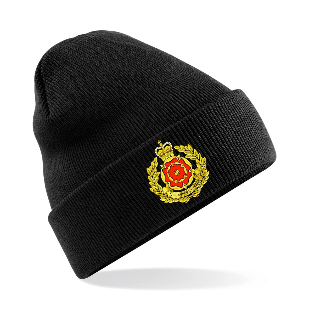 PSave Duke of Lancaster's Regiment Insignia Mens Premium Embroidered Beanie Hat, Bob Hat British Army Military (Black)
