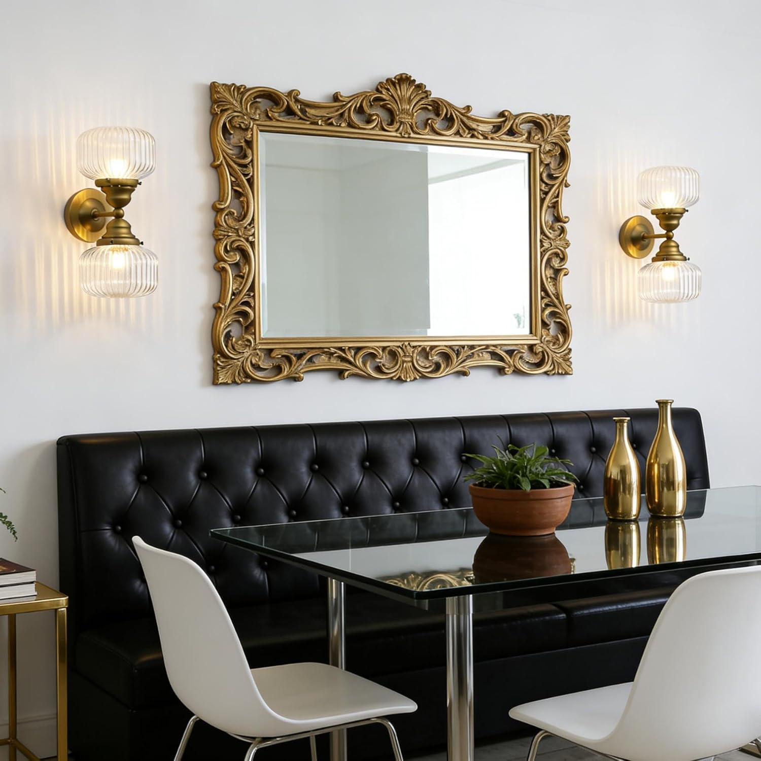 Pathson 2-Head Striped Globe Wall Sconces, 2-Lights Bathroom Vanity Light Over Mirror, Brass Vintage Bathroom Sconce Lamp for Living Room Bedroom Above Mirror