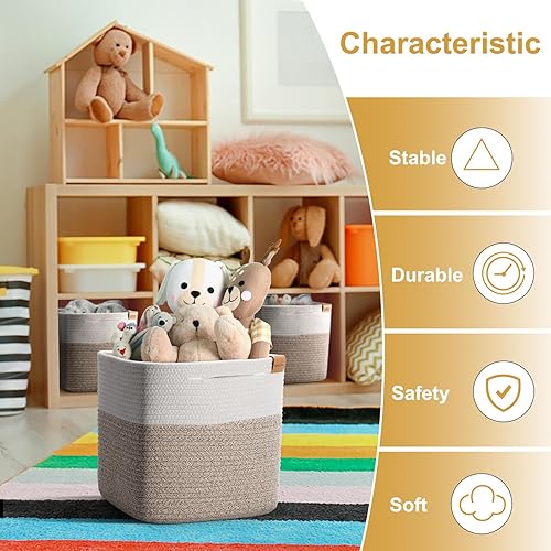 Miniatura 2 de BROVIEW Cubos de almacenamiento de cubos de almacenamiento de 11 pulgadas, cesta de almacenamiento tejida para organizar, paquete de 3 cestas de