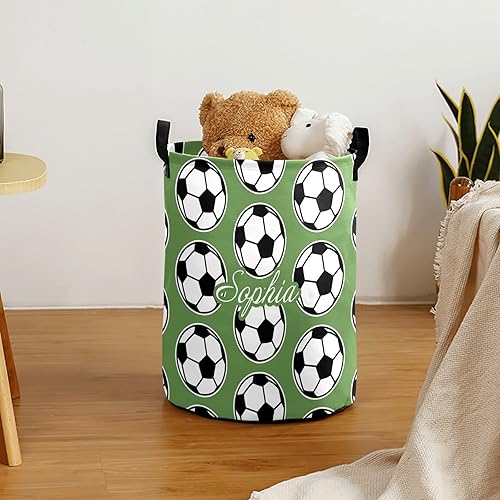 Miniatura 3 de WOWPersonalTailor Cesta de lavandería grande verde fútbol con nombre personalizado, bolsa de ropa plegable, cesta de tela plegable para regalo,