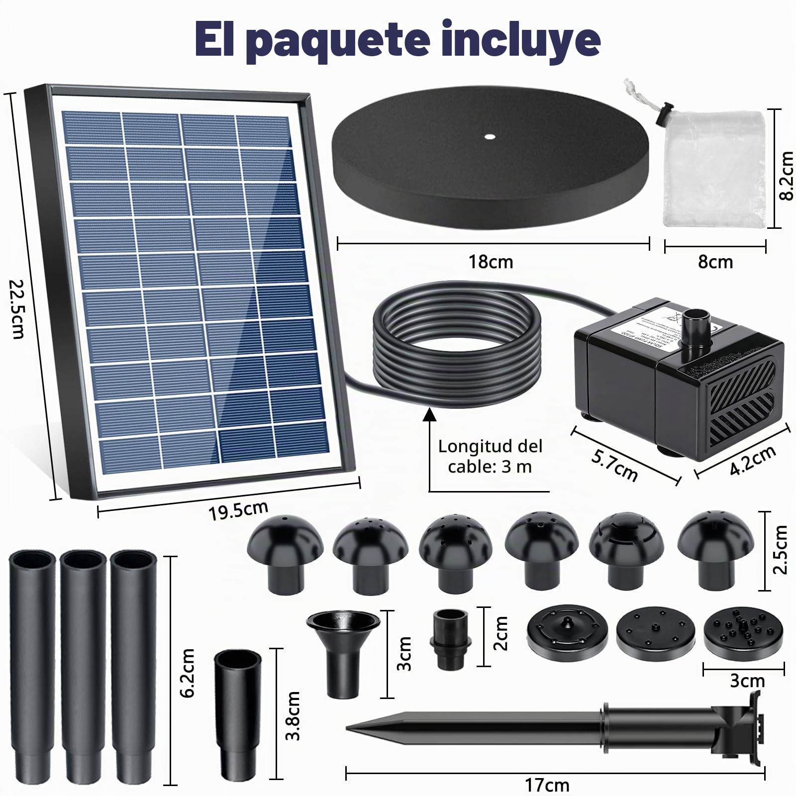 Fuente Solar Jardin Exterior 6.5w, Bomba de Agua Solar, Bomba Solar para Estanque, Bomba de Agua de Estanque Solar con 9 Boquillas, para Jardín Baño de Pájaros, Pecera, Estanque Pequeño