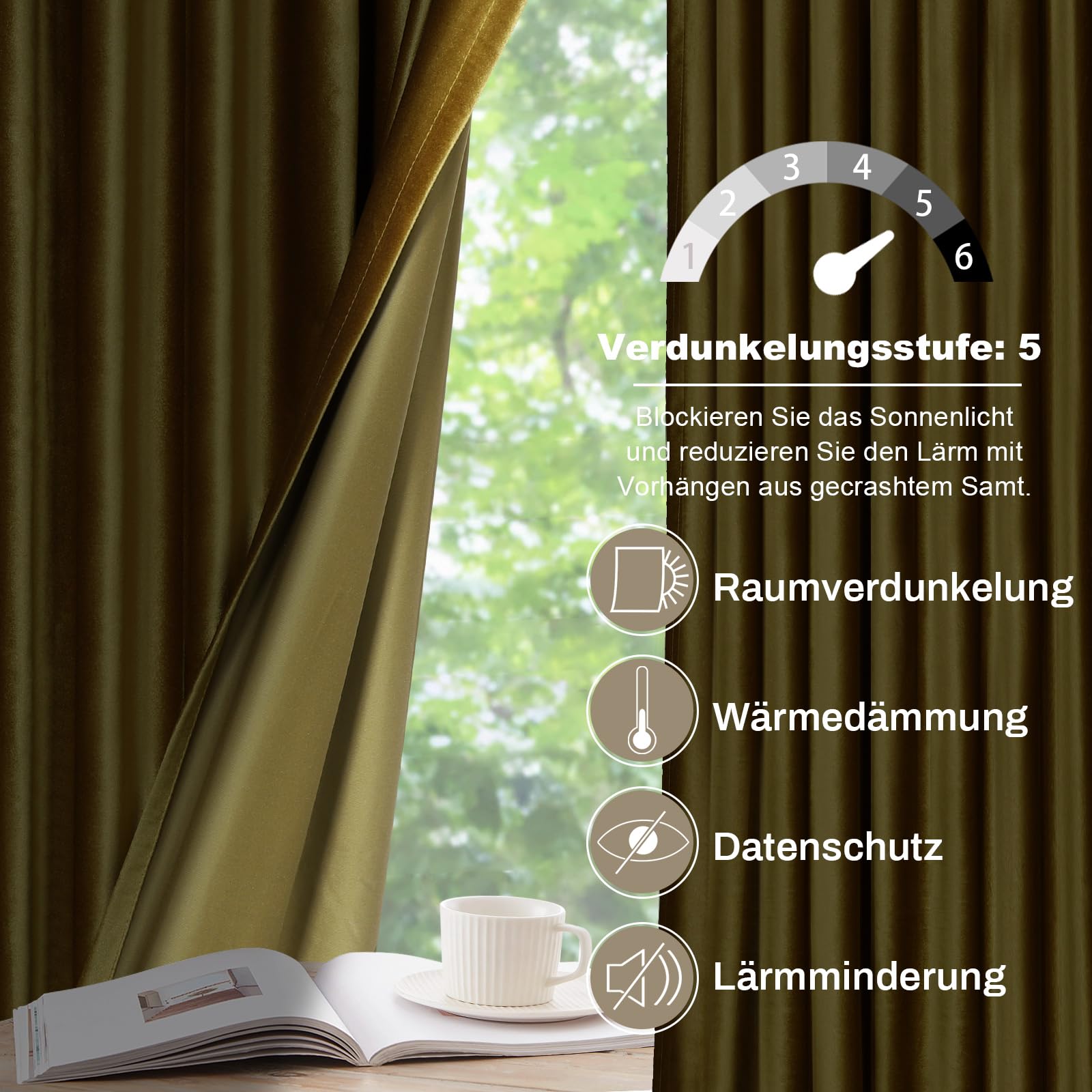 2er Set Samtvorhang Kräuselband, Hochglänzender Diamantsamt Vorhänge Verdunkelung Samt Gardinen, Thermogardine Kälteschutz, Velvet Curtains Wohnzimmer, Schlafzimmer (H274xB132CM, Gold)