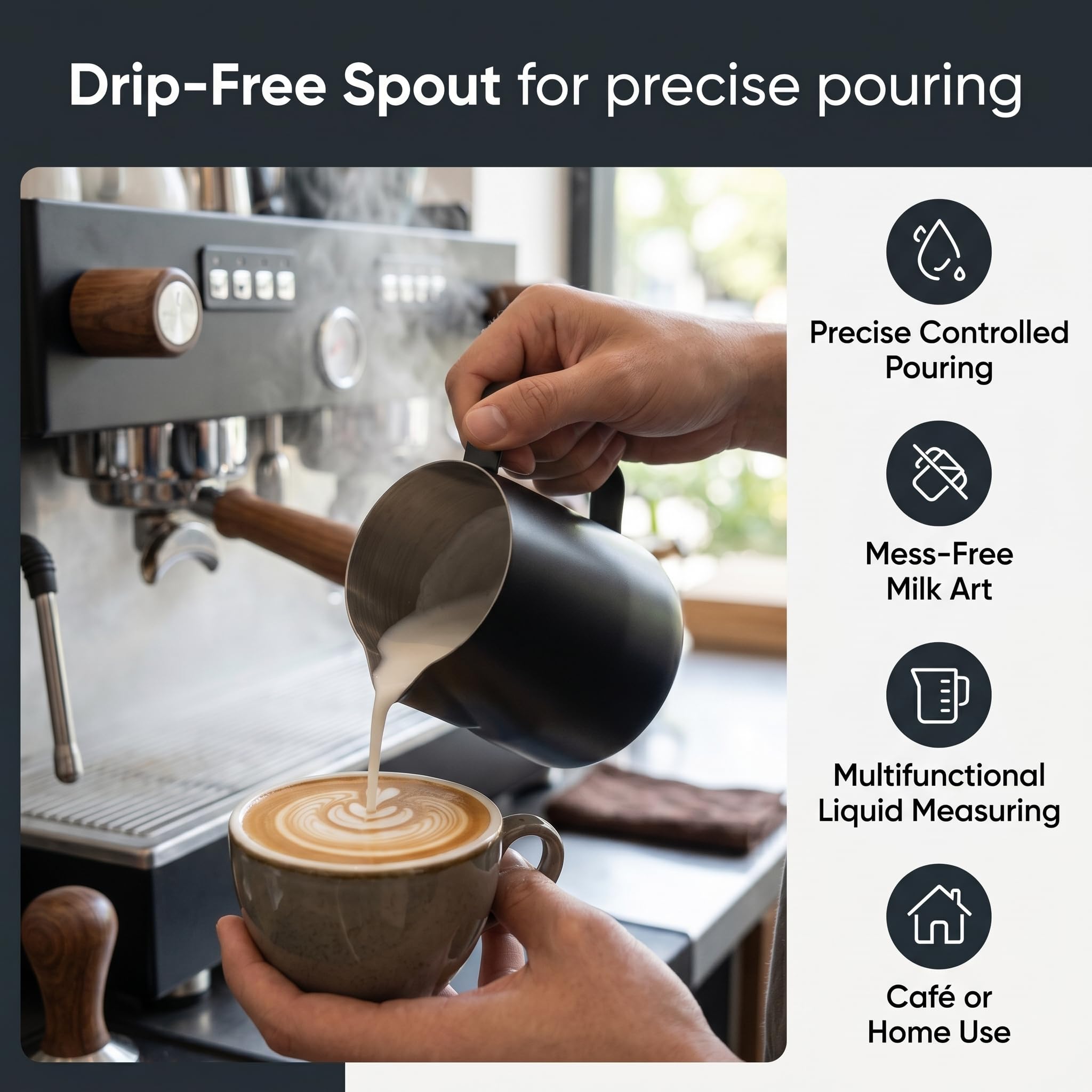 Akozon 700ML Dzbanek do Spieniania Mleka ze Stali Nierdzewnej 304 - Pogrubiony Teksturowany Dzbanek Latte Art do Kawy - Idealny dla Baristów i Domowego Browarnictwa (BLACK)
