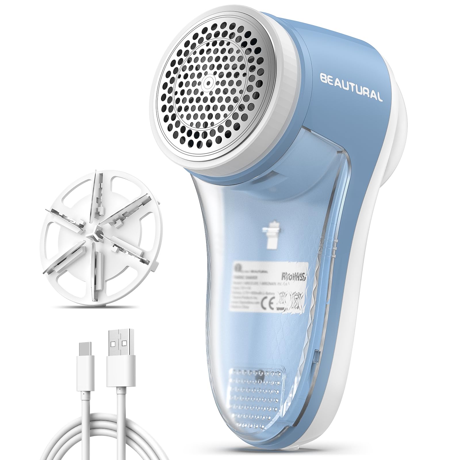 BEAUTURAL Fabric Shaver, Rechargeable Lint Remover for Clothes, Electric Lint Shaver with 6-Leaf Blades, Sweater Shavers to Fuzz, Lint Balls, Pillings