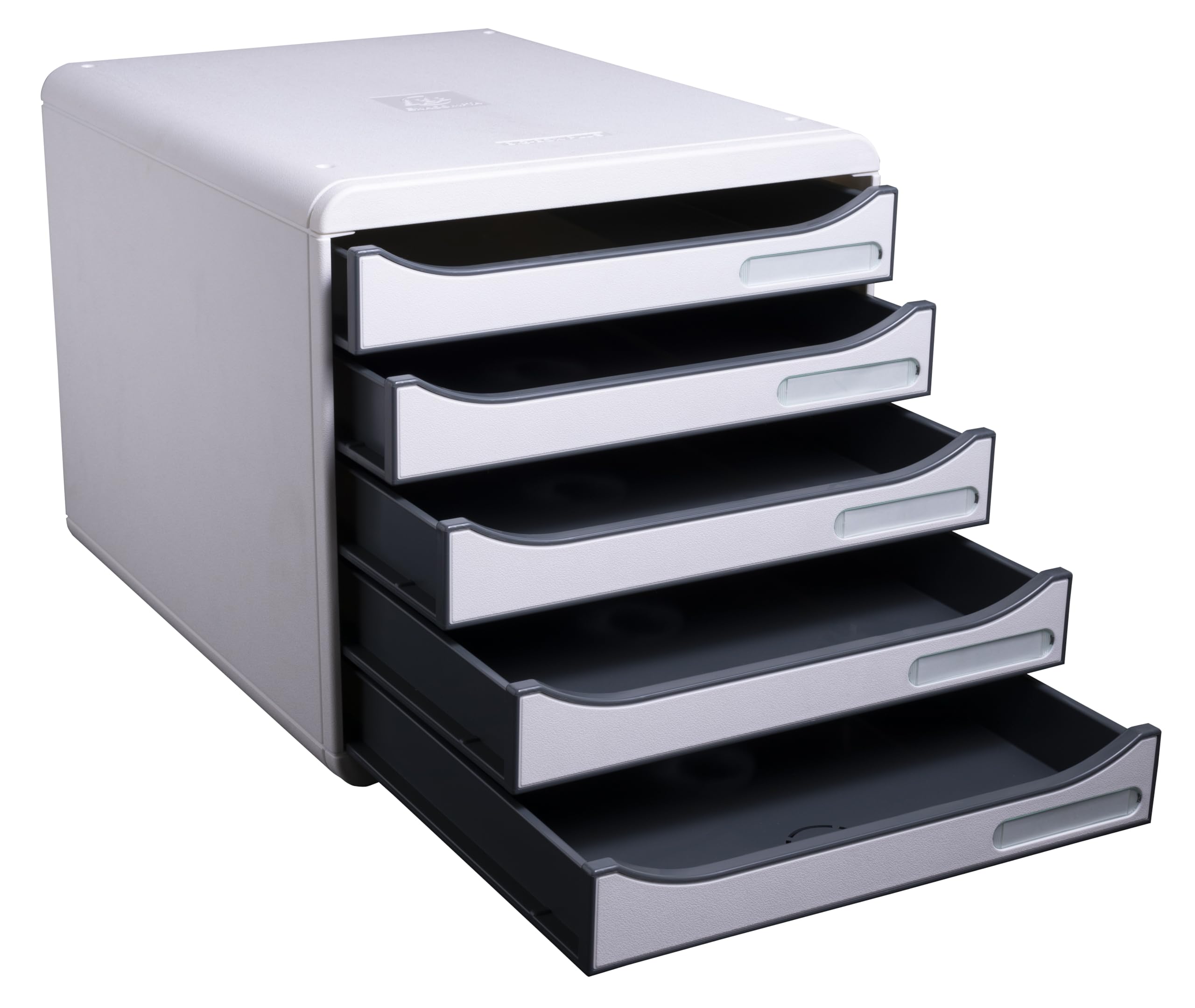Exacompta - Réf. 309740D - PACK Module de classement Big Box Plus 5 tiroirs Office gris lumière - Dimensions extérieures 34,7 x 27,8 x 27,1 cm + 1 pot à crayons PEN CUBE Eco black noir 677014D