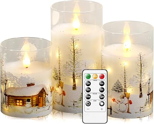 Vista 7 de Velas Parpadeantes sin Llama con Control Remoto, 3 Piezas Velas LED Tipo Columna de Cera Real que Funcionan con Batería con Cuerda de Estrella