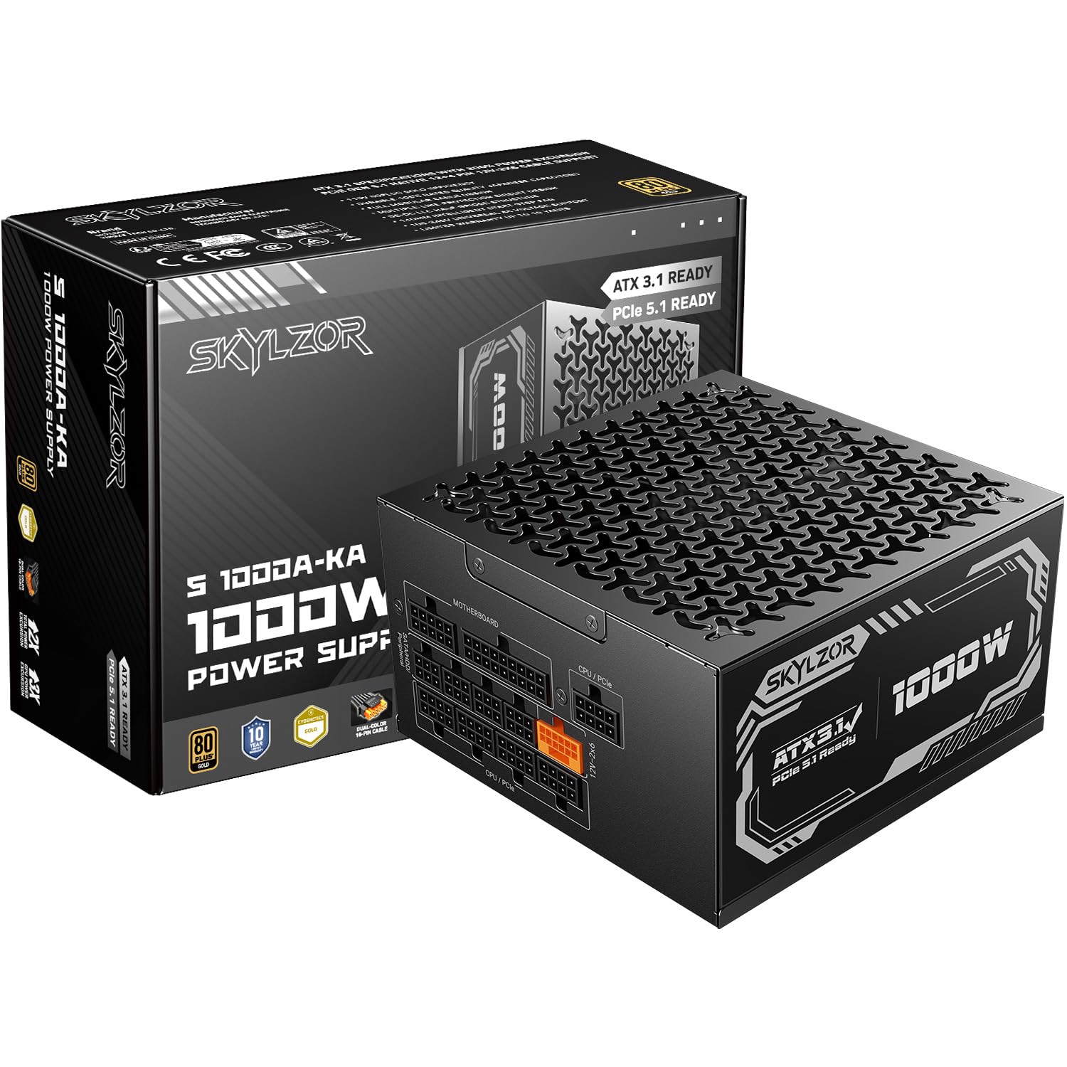 Photo 1 of 1000W Fully Modular Power Supply, 80+ Gold Certified PSU | ATX 3.1 & PCIe 5.1 Ready | 12V-2x6 Connector | 140mm Low-Noise Fan | 105? Japanese Capacitors | Black PSU