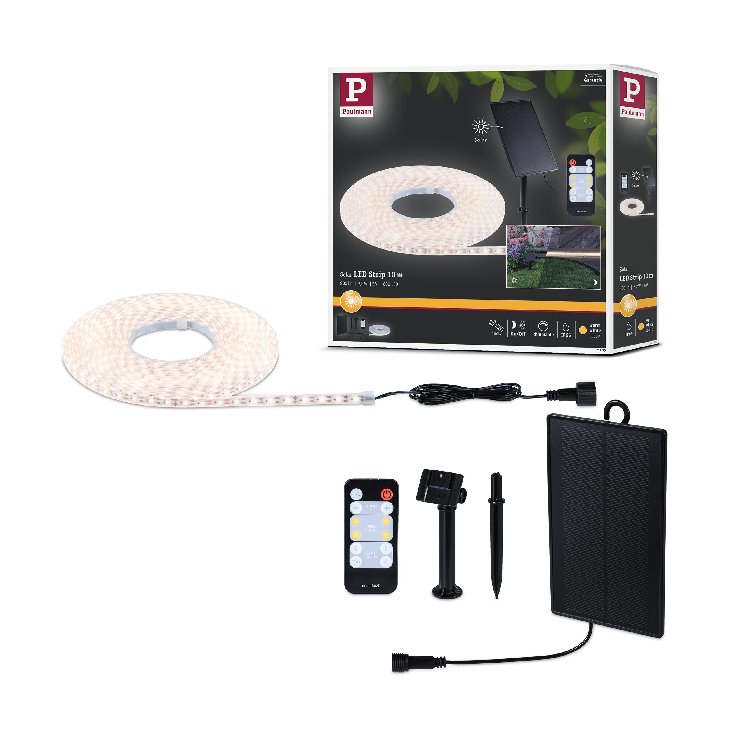 Paulmann Solar LED Strip 10m warmweiß Fernbedien. 1xAkku 18650 1500 mAh schwarz 71195