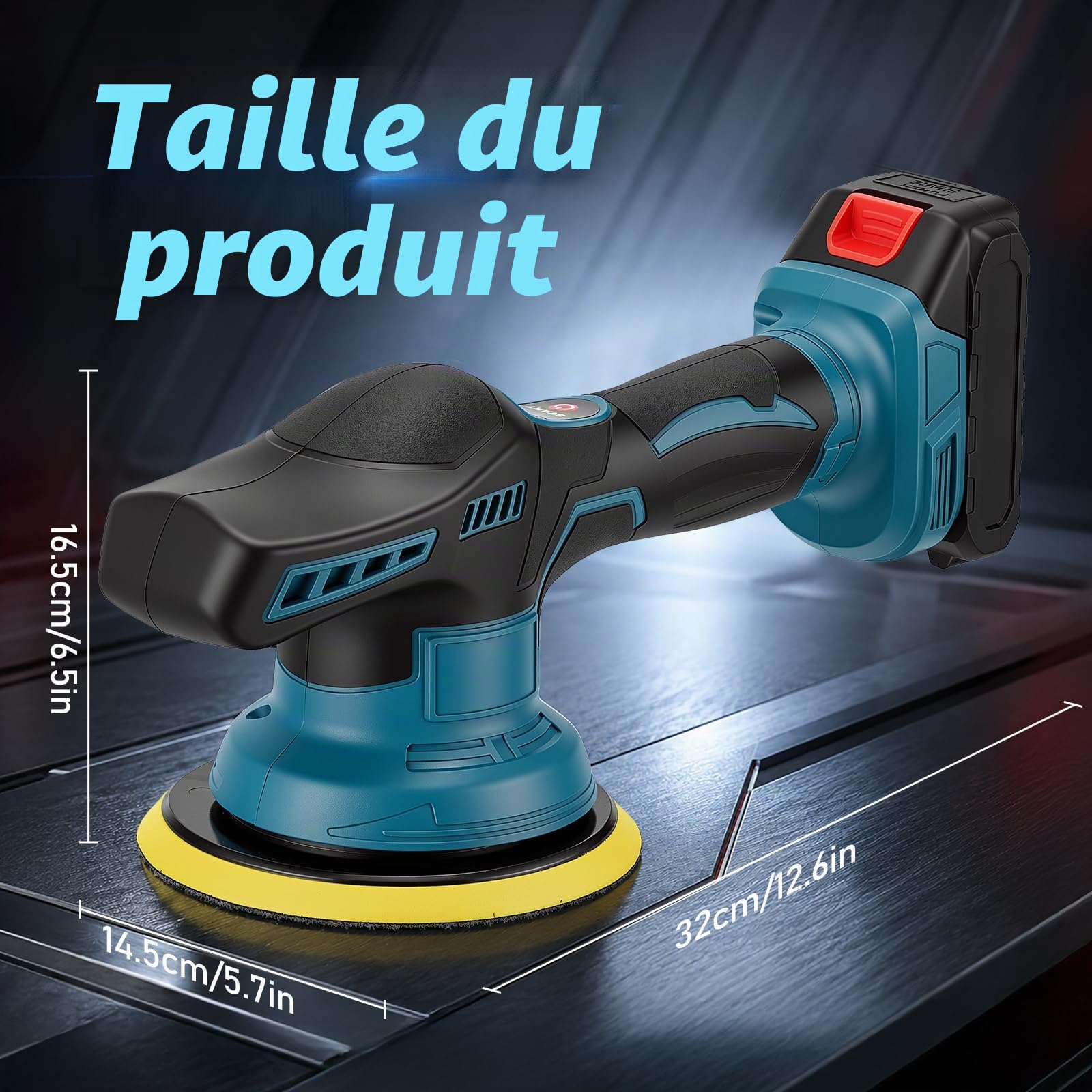 Polisseuse de Voiture Sans Fil avec 2 Batteries, 8 Vitesses Variables