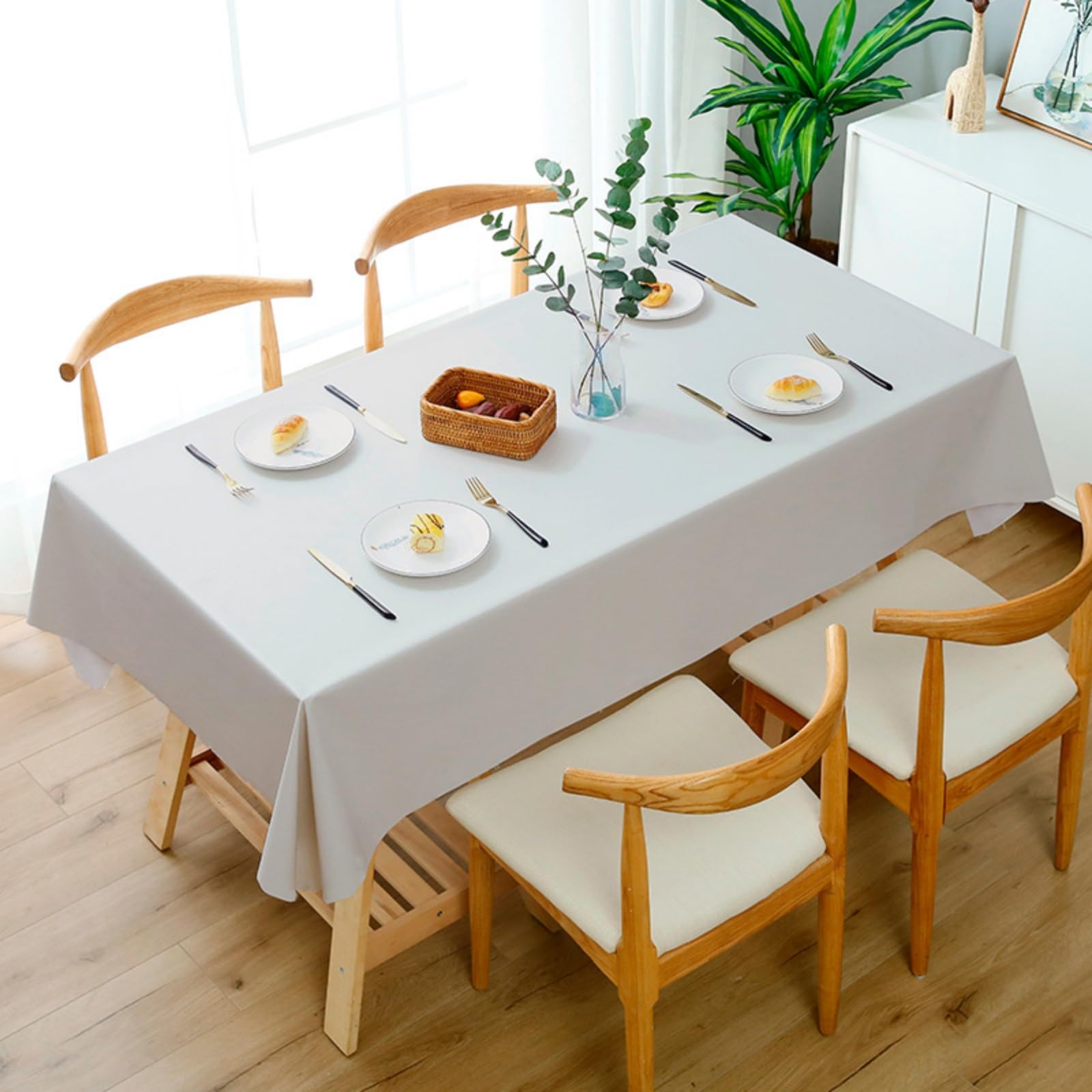 Lukery Table Cloth Wipe Clean, Solid Color PVC Rectangle Tablecloth Splash Proof, Waterproof Table Cover for Outdoor Dining Garden Picnic (Creamy,120 * 170cm)