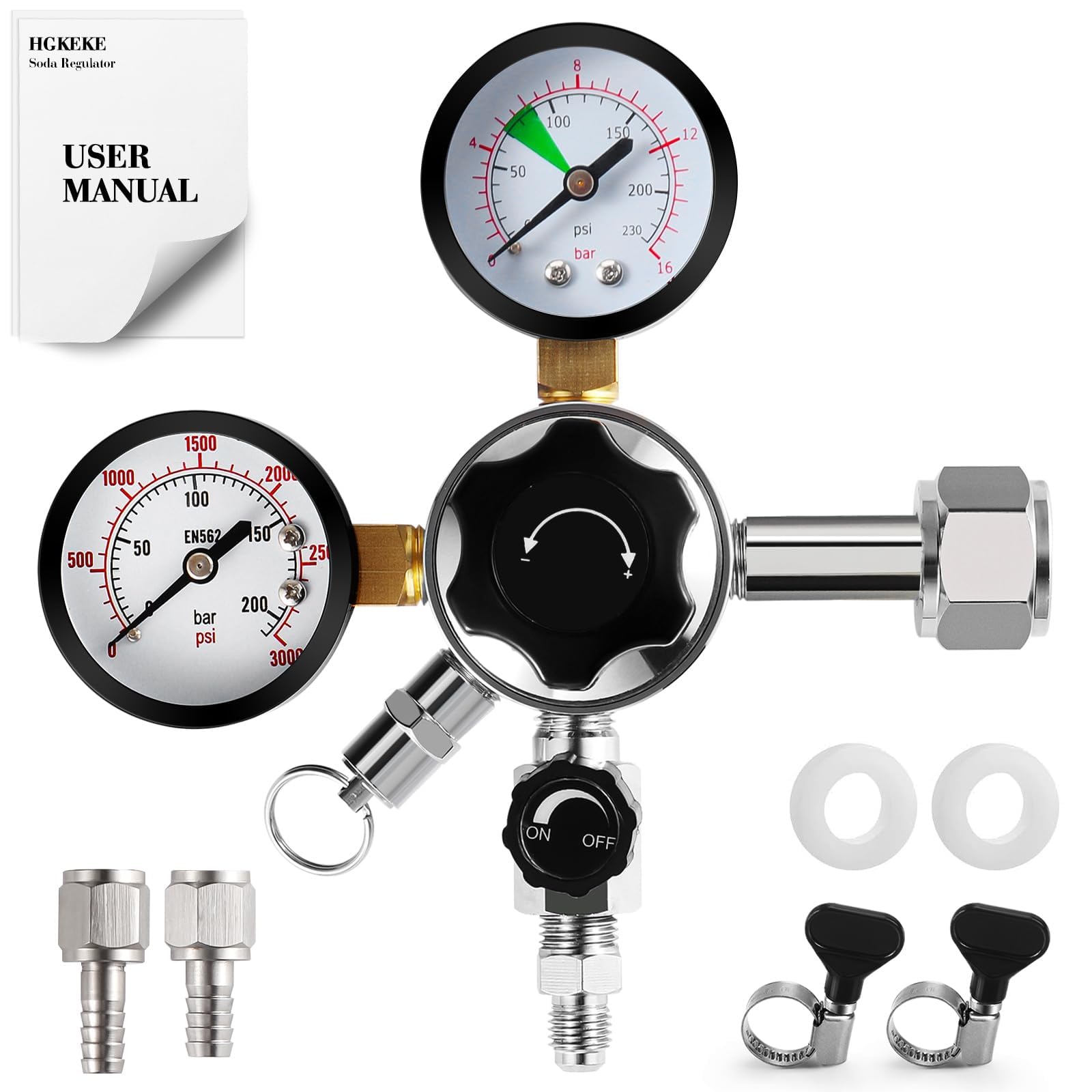 High Pressure CO2 Regulator Dual Gauge Keg Regulator 0-120PSI Output Pressure Regulator for Kegerator - CGA 320 Beer Regulator, 7/16-20 UNF Thread Fittings, Keg Regulator for Beer, Soda