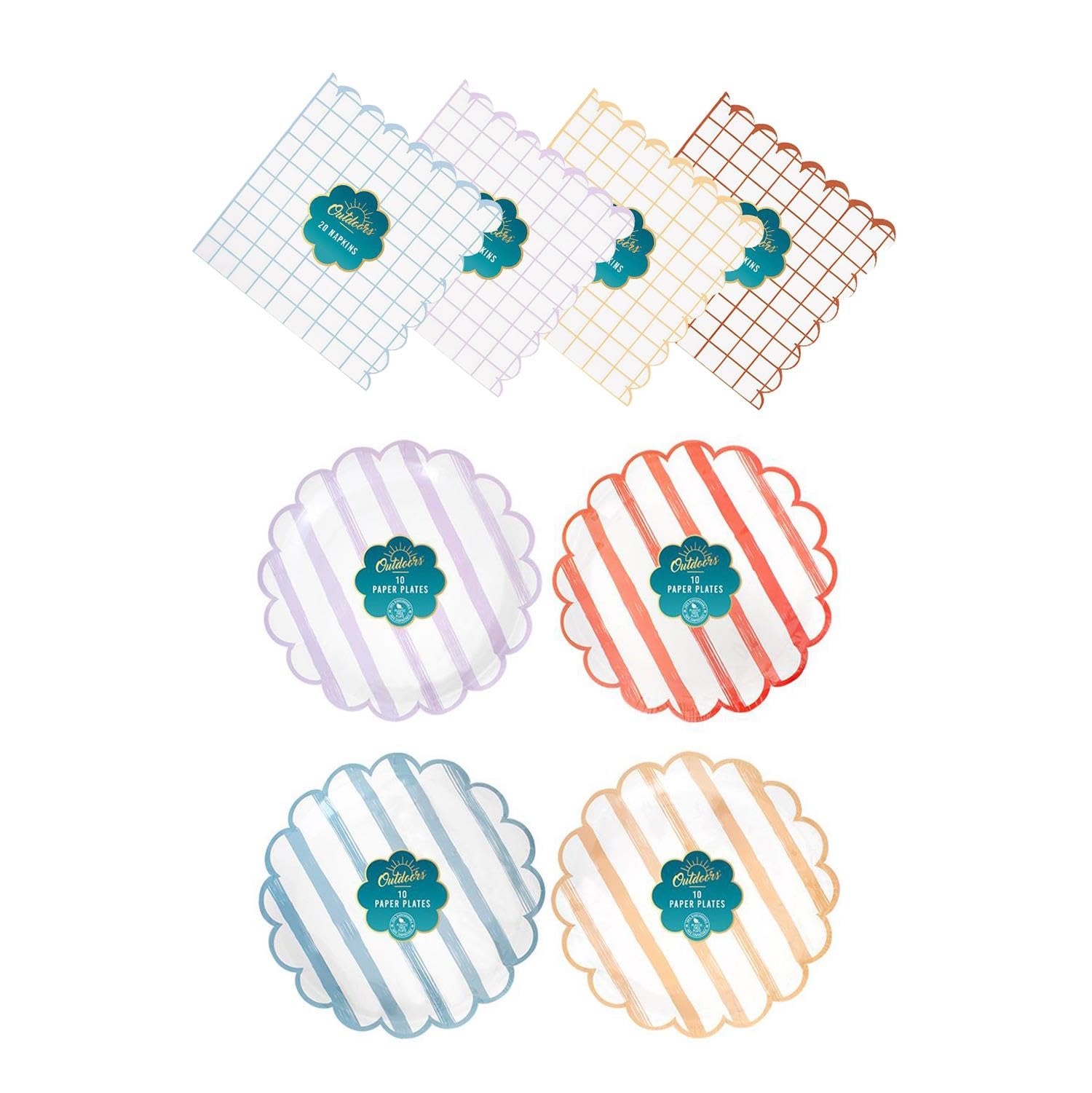 Yöl Napkins Plates Pack Of 20 Paper Plates And 40 Napkins Scalloped Themed Summer Dining Picnic Party Bbq Dining Set