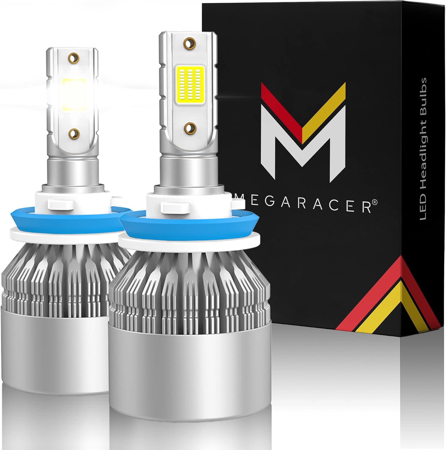 Mega Racer H11/H8/H9/H16 LED Headlight Bulbs - 6000K Diamond White, 12V 40W 8000 Lumens, Premium Quality LED Chips, IP68 Waterproof Rating, for Low Beam, High Beam, Fog Light Replacement, Pack of 2