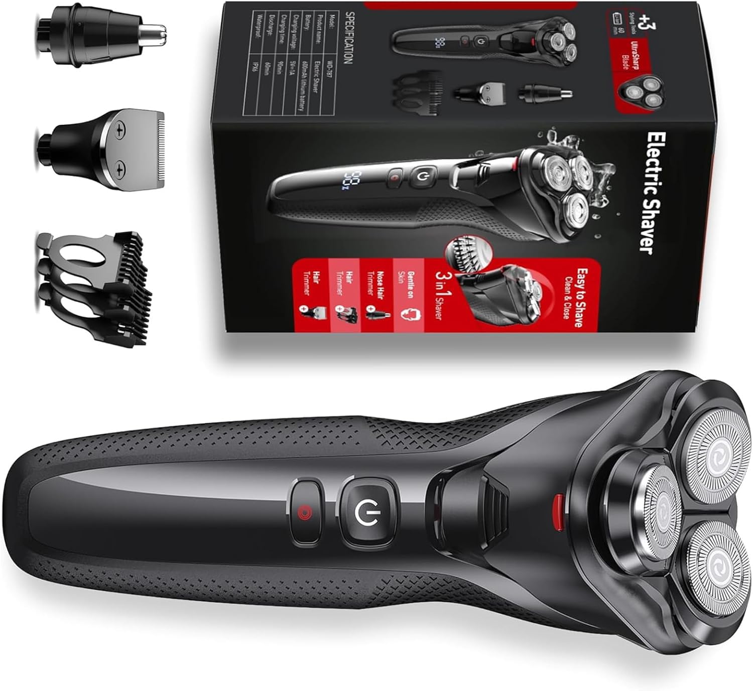 Photo 1 of rategist 3-in-1 Electric Razor for Men: IPX7 Waterproof Razors for Men - USB-C Rechargeable, Precision Floating Blades - Wet Dry Shaving, Travel Kit, Beard, Nose & Sideburns