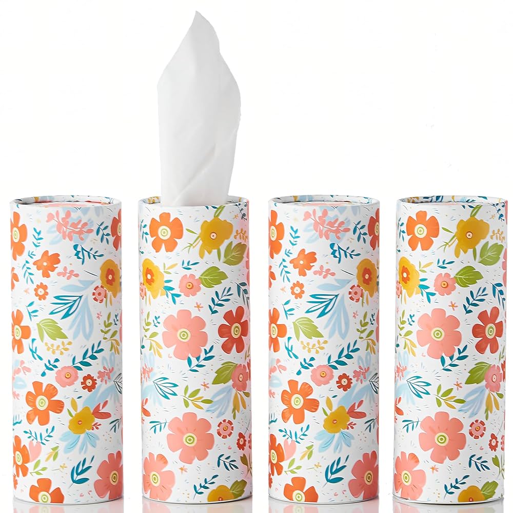 Luxshiny Car Tissues Cylinder Holder: Round Car Tissue Box Tissue Tubes Refillable Tissue Dispenser Container With Tissue Travel Tissues Boxes For Auto Cup Holder Home Office
