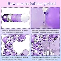 Vista 3 de Kit de arco de guirnalda de globos morados, 144 globos de confeti morado pastel morado lavanda con globos blancos plateados para mariposa, despedida