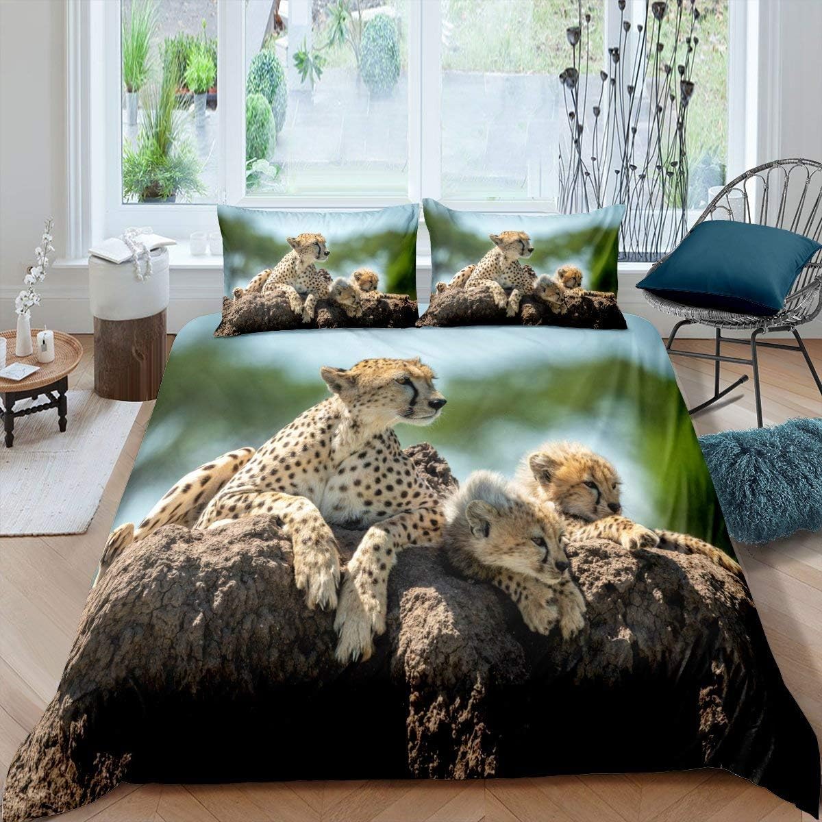 Housse de couette léopard 240x220 pour lit enfants style jungle