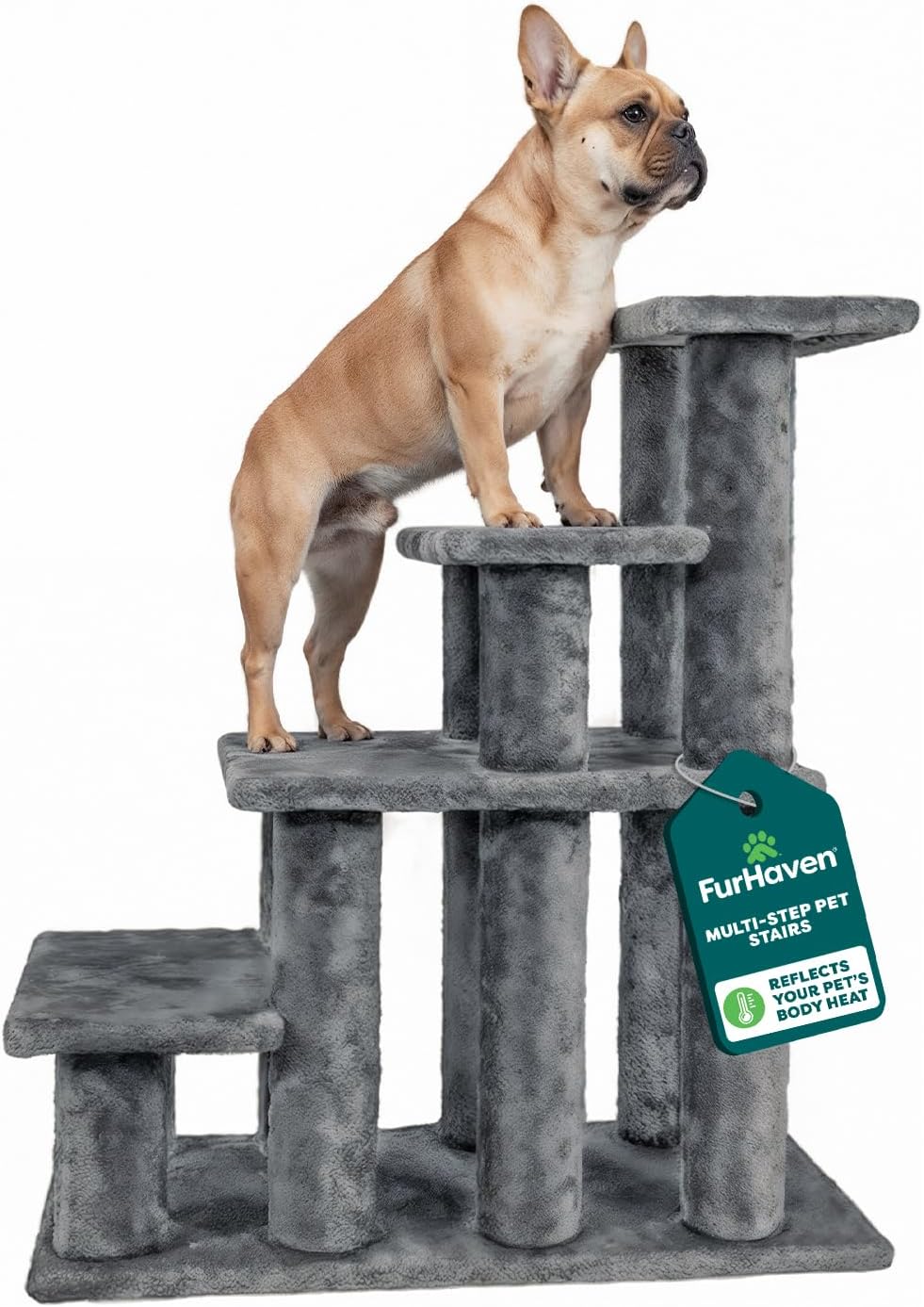 Furhaven Steady Paws Multi-Step Pet Stairs for High Beds & Sofas - Gray, 4-Step Gray 4-Step Pet Stairs