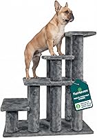 Vista 9 de Furhaven Steady Paws - Escaleras para mascotas de varios pasos para camas altas y sofás, color marrón, 3 escalones