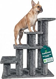 Furhaven Steady Paws Multi-Step Pet Stairs for High Beds & Sofas - Gray, 4-Step