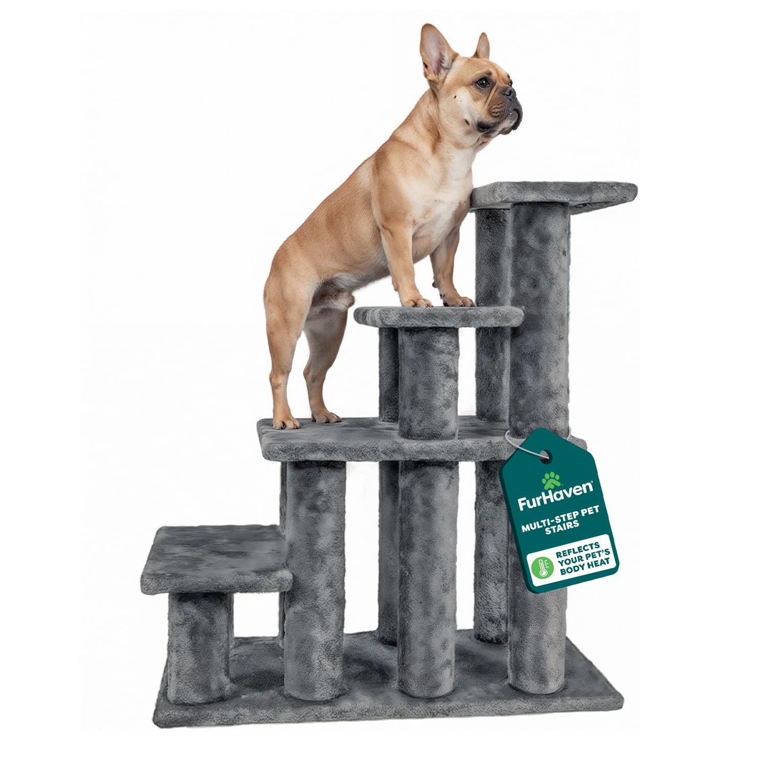 Furhaven Steady Paws Multi-Step Pet Stairs for High Beds & Sofas - Gray, 4-Step