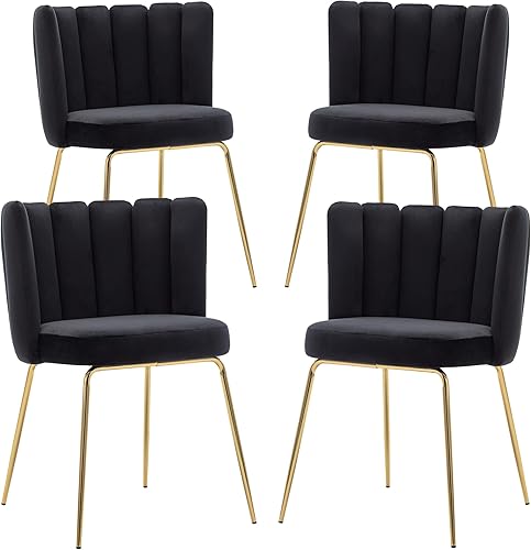 Miniatura 21 de Juego de 2 sillas de comedor de terciopelo modernas, sillas laterales tapizadas con patas de metal dorado para el hogar, cocina, sala de estar,