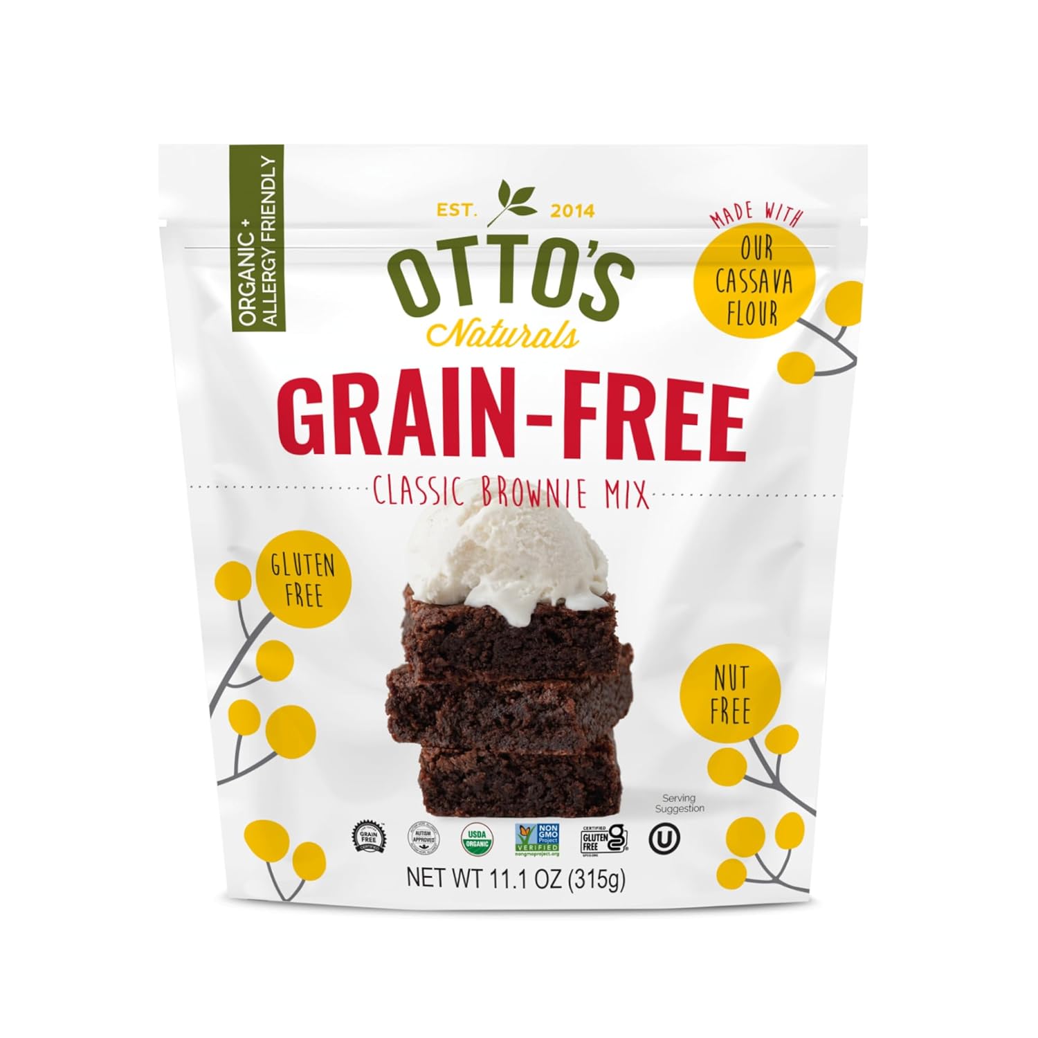 Otto's Naturals Grain-Free Classic Brownie Mix 11.1 oz - Top 9 Allergen-Free, Organic Cassava Flour, Gluten-Free Vegan Paleo Brownies