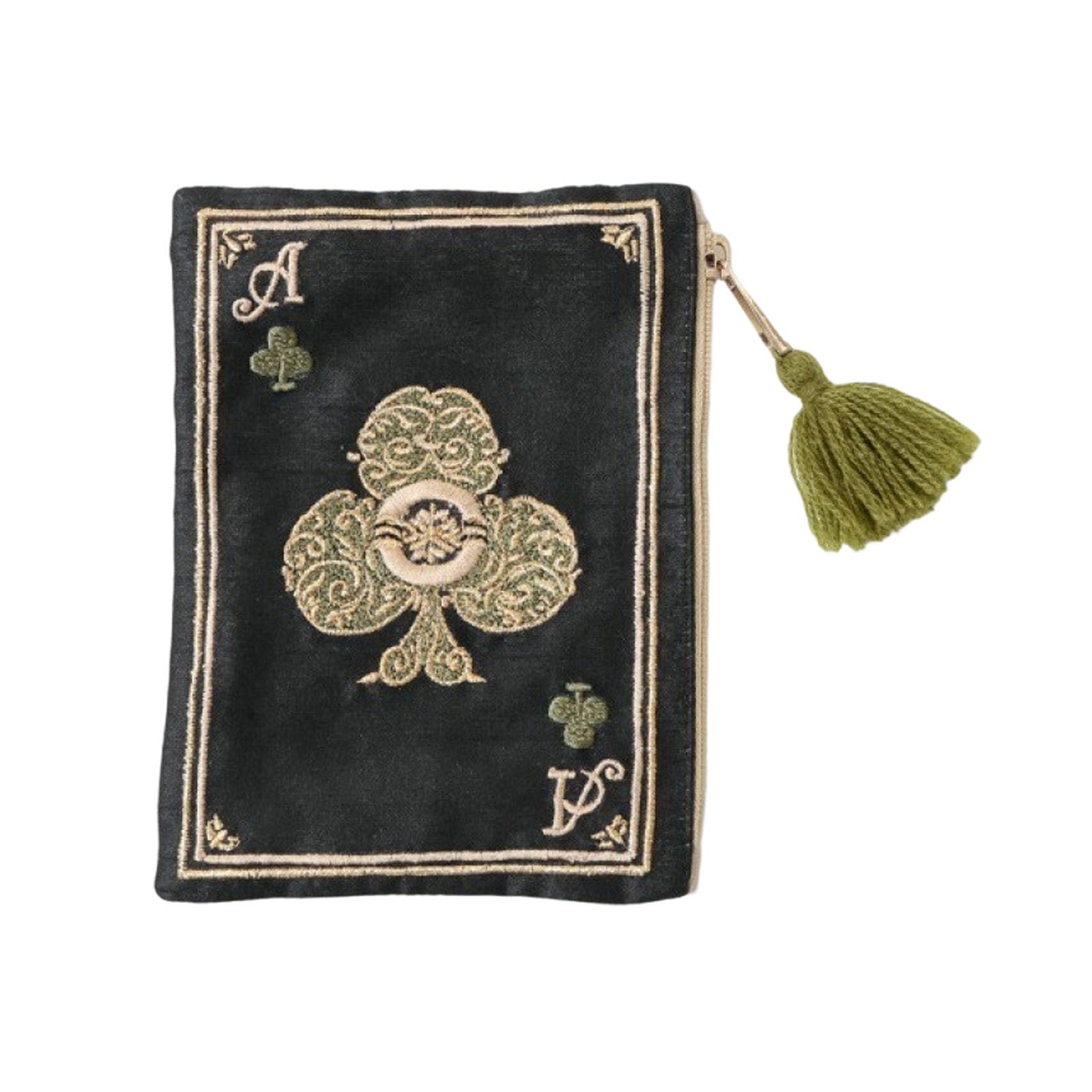 Tsophreniq Practical Polyester Organiser Bag with Playing Cards Embroidery Embroidered Zippered Holder for Women Embroidered Card Bag
