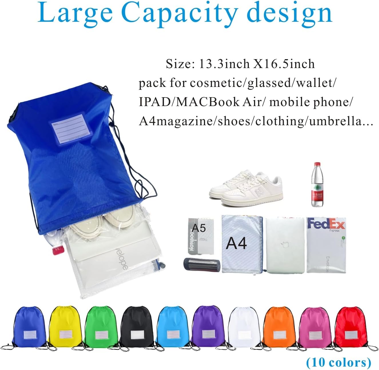 Drawstring Backpack Bulk 50 Packs Draw String Bags for Gym Sports Trip Pedestrianism Cinch Sack DIY for Women Men with Memo Card(sky blue) image 4