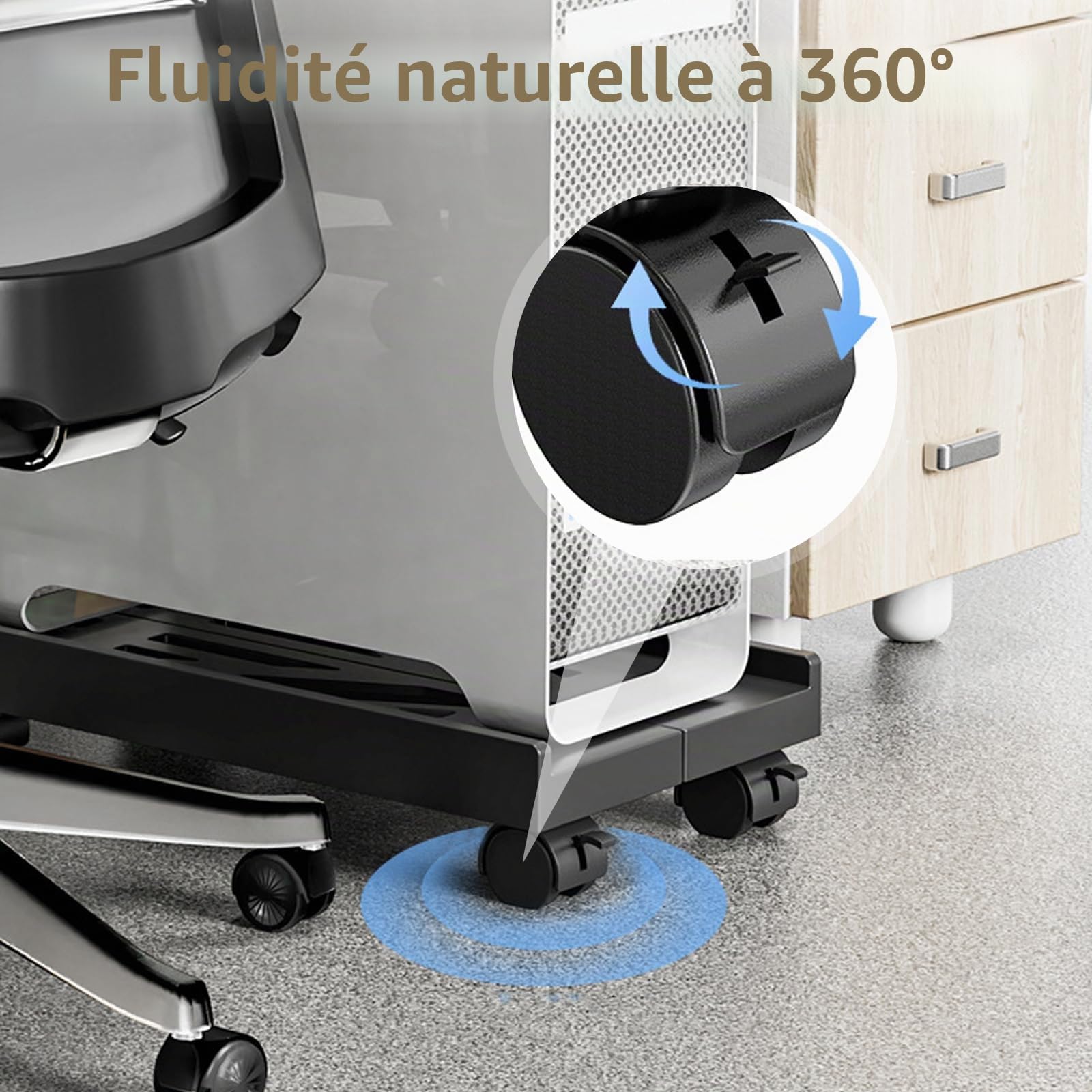 Sporgo Support PC Réglable pour Ordinateur Sous Bureau - Support Universel pour Processeur avec 4 Roulettes (2 Verrouillables) - pour Boîtier d'Ordinateur
