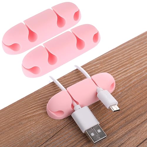 WLLHYF Cable Clips 3PCS Cord Wire Organizer Cable Management Holders 4 Hole Silicone Cable Harness USB Charging Accessory Cable Holder for Office and Home Desk (Pink) - Pink