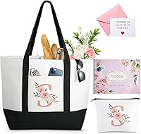 Vista 20 de TRSODD Regalos de cumpleaños para mujer, bolsa de lona con inicial con correa ajustable para el hombro y bolsa de maquillaje, regalos para mamá