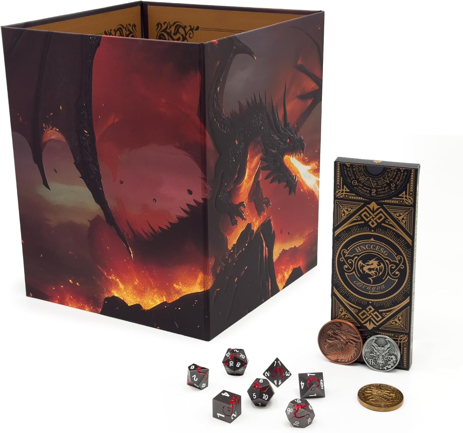 Dragon Dice Set with DM Screen & Dragon Coins RPG Bundle