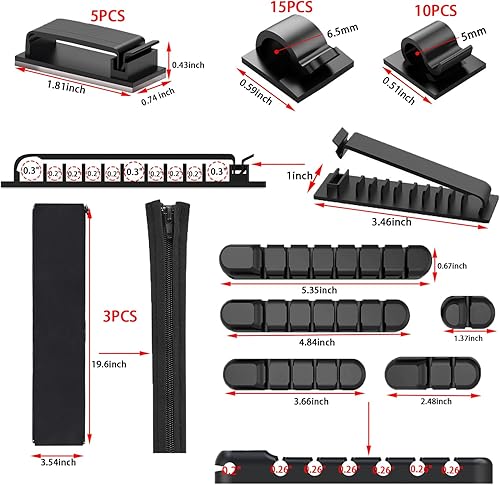 Miniatura 2 de Kit de organización de cables de 189 piezas, 6 fundas para cables, 40 clips para cables con 11 soportes para cables, 2 rollos autoatados, 10