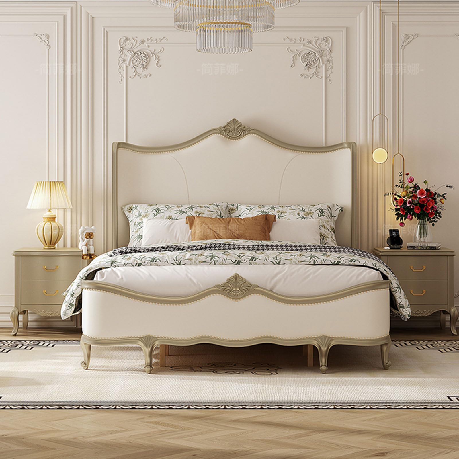 King Size Genuine Leather Wood Bed Upholstered Platform Bed Frame with Headboard and Lift Up Storage Wooden Slats