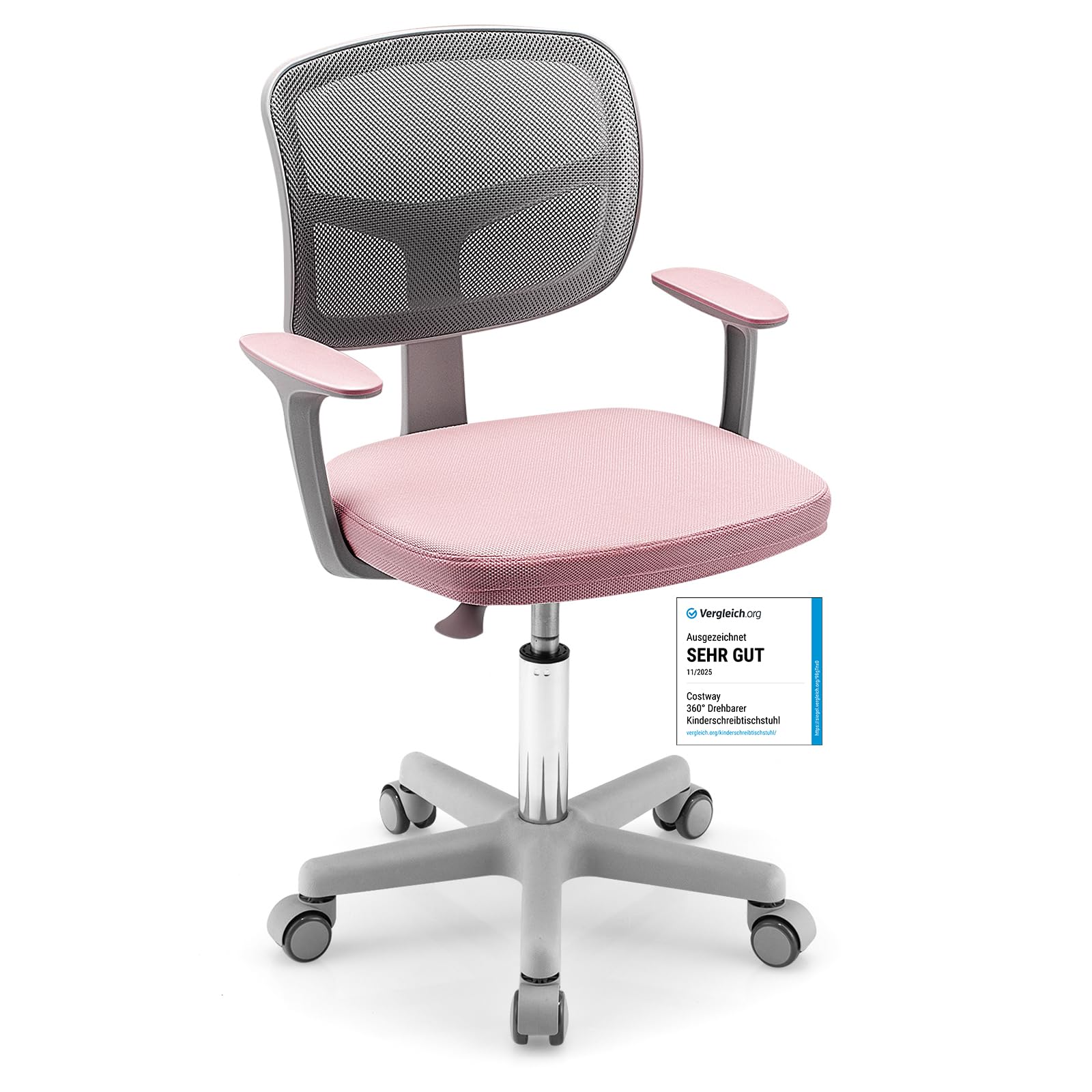 COSTWAY Silla Escritorio Infantil, Silla Juvenil para Escritorio, Silla para Niños con Altura Regulable, Silla Giratoria de Red para Niños 3-10 años, para Casa Escuela (Rosa)