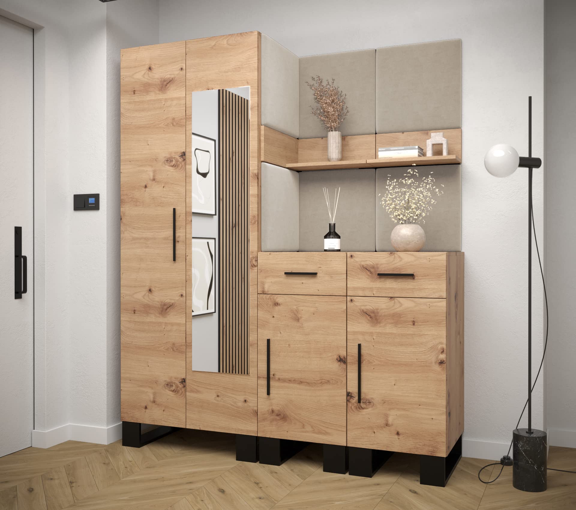 MEBLE KRYSPOL Garderobe Artin Set 8 - Industrielle Garderobe Mit Gepolsterten Panelen