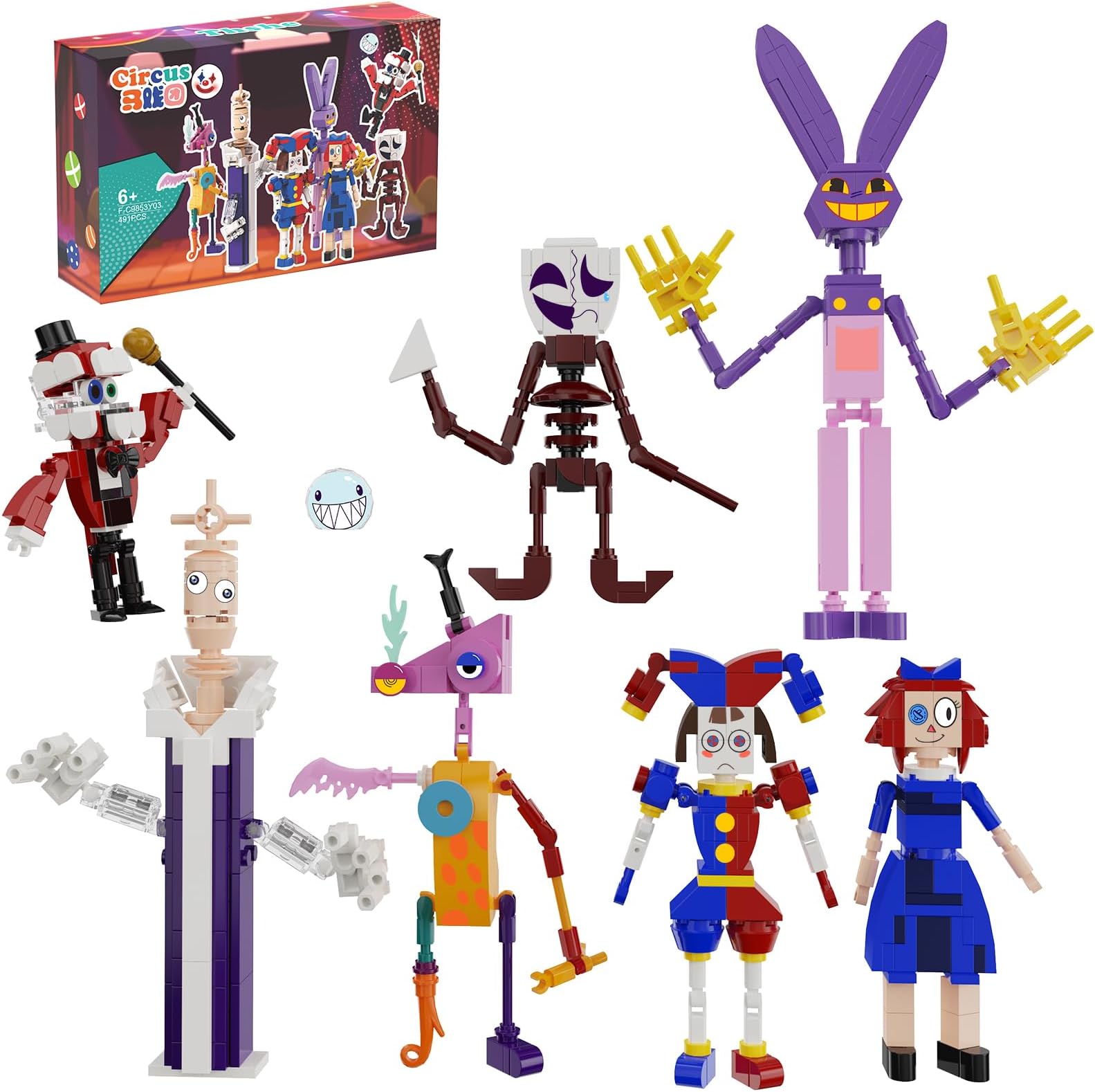 Digital Circus 8-in-1 Building Brick Set Toys, Pomni/Ragatha/Caine/Jax/Gangle/Kinger/Zoooble/Bubble, Compatible with Lego, Suitable and Birthday Gifts for Kids (491 Pcs)