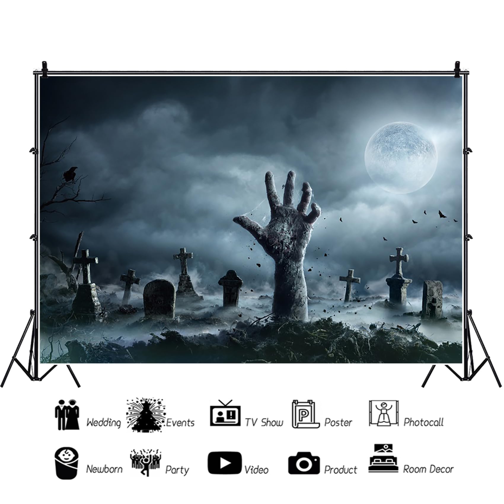Amazon | Renaiss 7x5フィート ゾンビハンド ハロウィン背景幕 満月