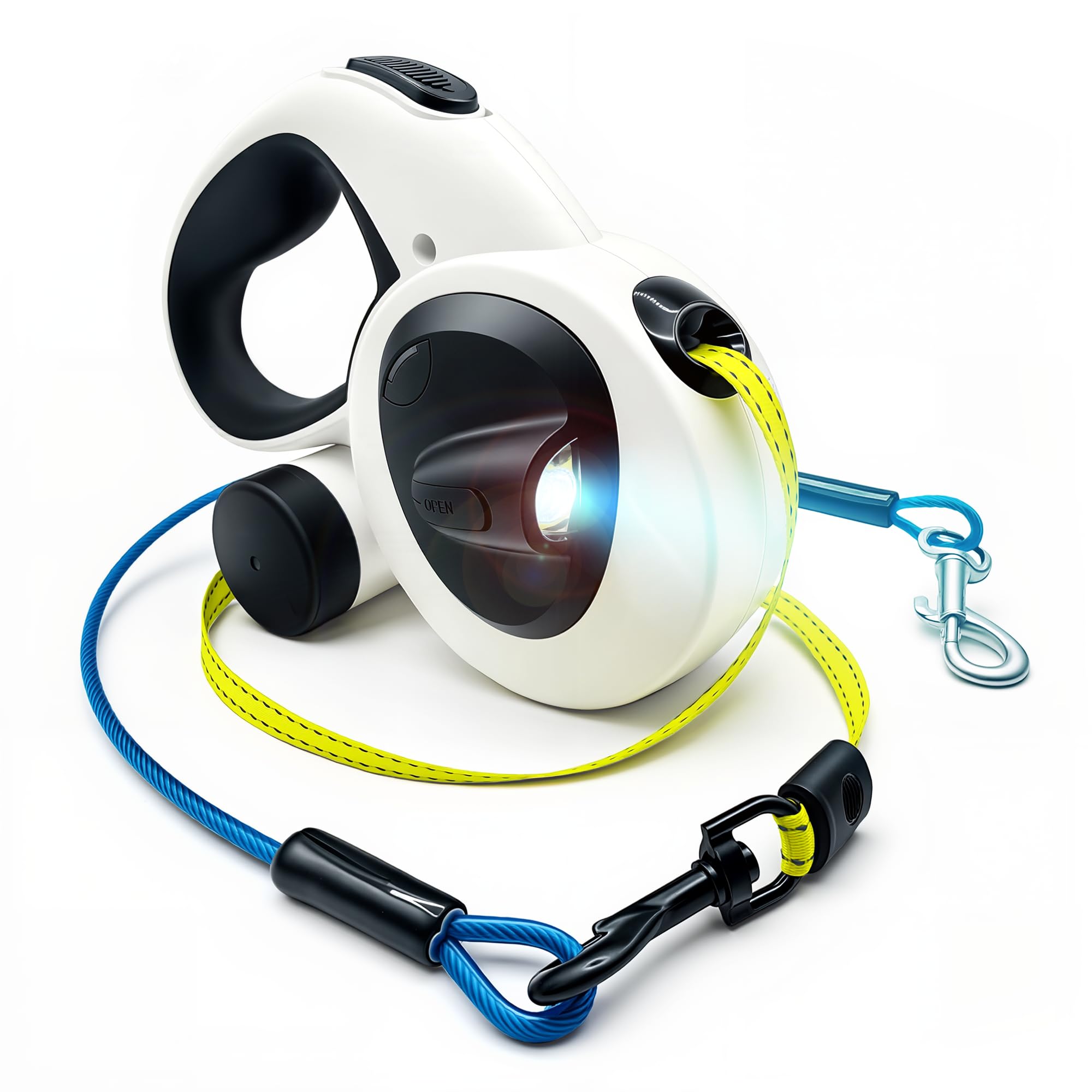 Snuggle Paws Retractable Dog Leash 16ft Heavy-Duty – All-in-One for Medium Dogs up to 66 lbs, LED Flashlight & Reflective Tape, Chew-Proof Cable