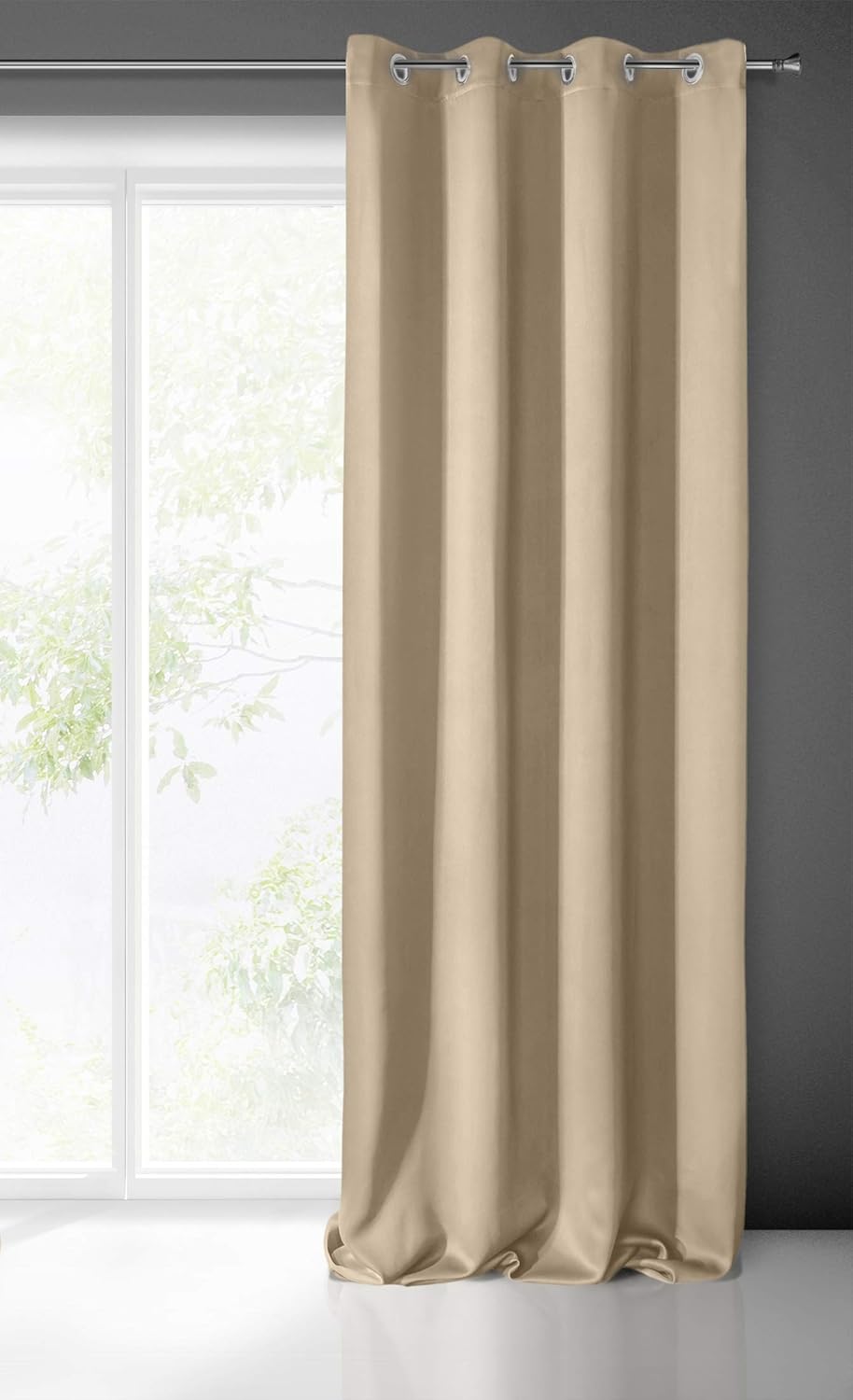 Eurofirany Extra Long Blackout Curtain-1 Unit Eyelets, Light Blocking Darkening Bedroom Living Room, Polyester, Beige, W53 x L98 - Image 4