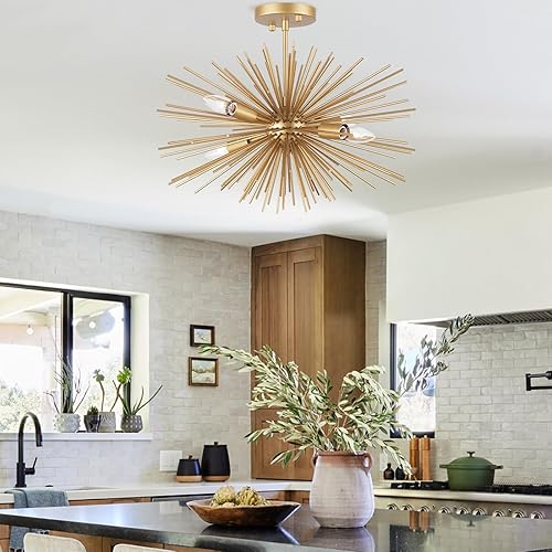 Miniatura 2 de GOMUNIN Candelabro Sputnik de 9 luces color negro con forma de estrella de mediados de siglo, lámpara colgante de satélite para comedor, sala de